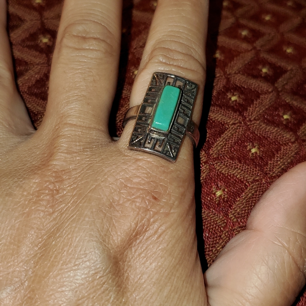 Solid Sterling Silver & Turquoise Ring Sz 10